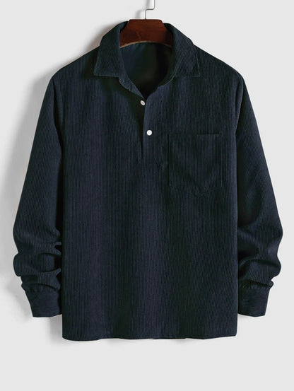 Men's Long Sleeve Half-Button Polo Shirt | with Chest Pocket
