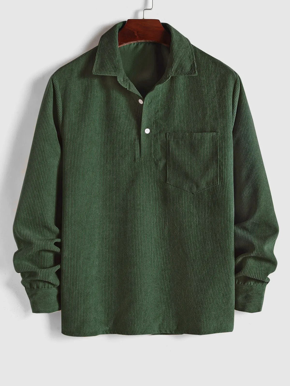 Men's Long Sleeve Half-Button Polo Shirt | with Chest Pocket