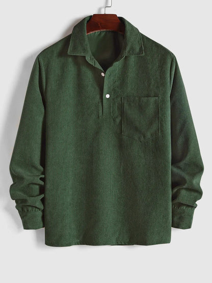 Men's Long Sleeve Half-Button Polo Shirt | with Chest Pocket