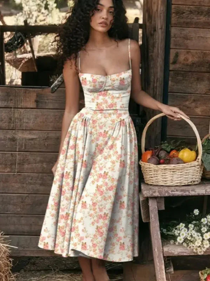 Women's Spaghetti Strap Corset Cocktail Dress | Midi