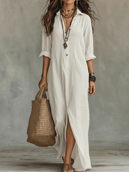 Women's Bohemian Maxi Shirt Dress | V-Neck