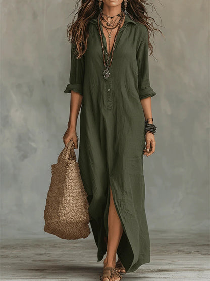 Women's Bohemian Maxi Shirt Dress | V-Neck