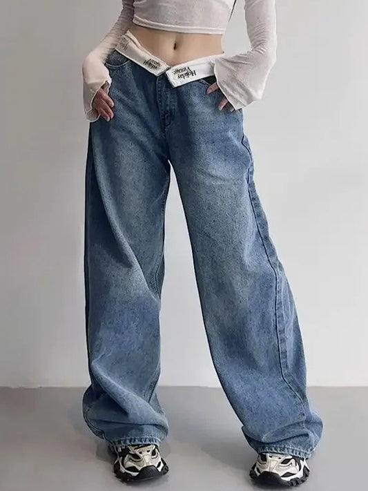 JY Hip Pop Boyfriend Jeans met gedraaide taille en patchwork