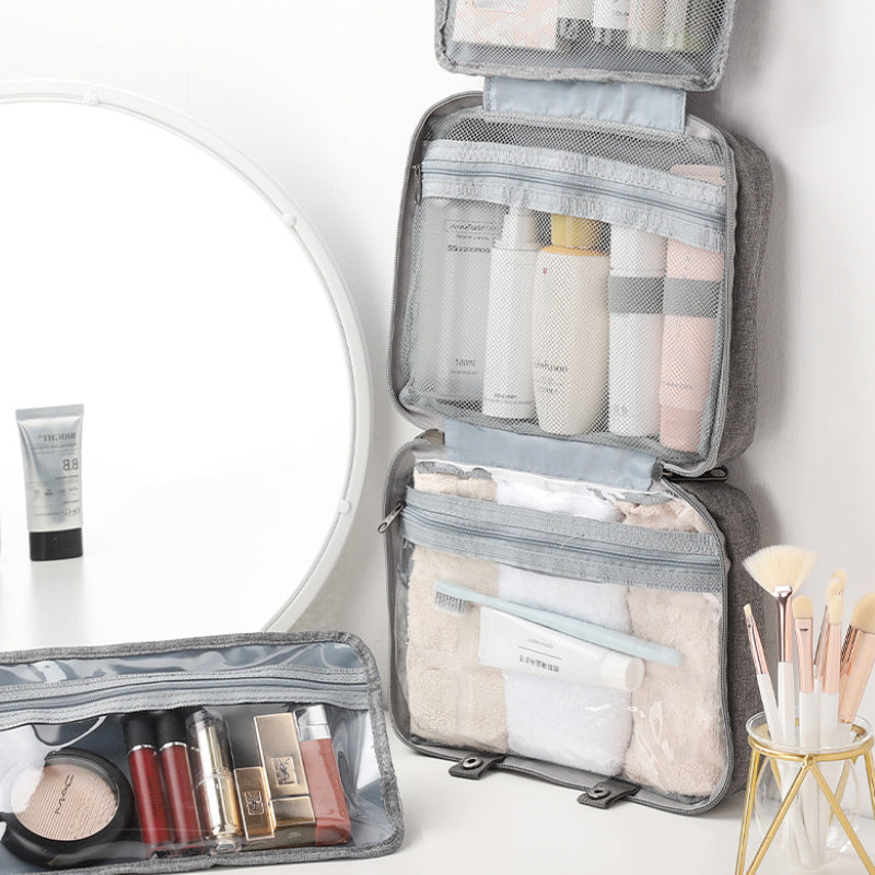 Compact Water-Resistant Travel Cosmetic Organizer | Features 4 Compartments & 360° Hook | Suitable for Men & Women