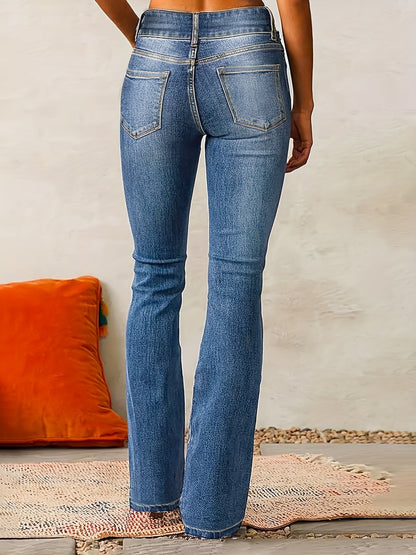 Women's High-Waisted Flared Jeans | Double Button Closure