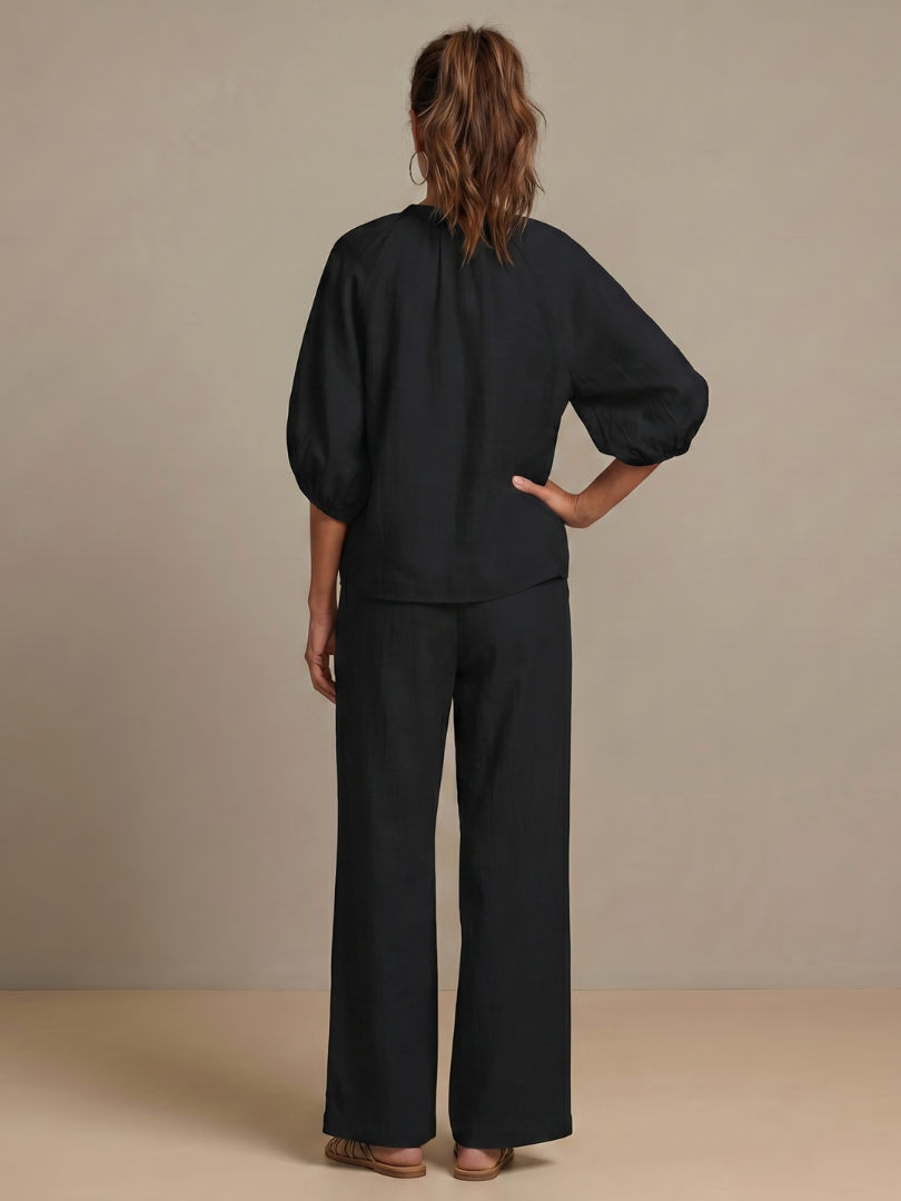 Women’s Casual Summer Co-Ord Set | Zip-Front Blouse and Wide-Leg Pants
