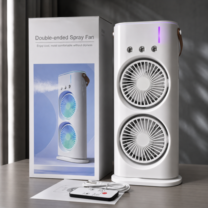 Dual-Head Misting Fan with USB Rechargeable Desk Design and Remote Control