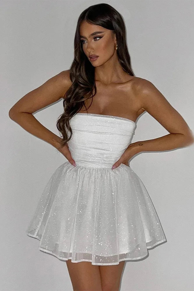 Women's Strapless Glitter Cocktail Dress | Mini