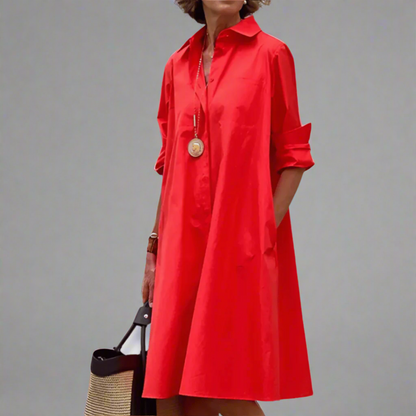 Women's Casual Relaxed Fit Midi Shirt Dress | with Pockets