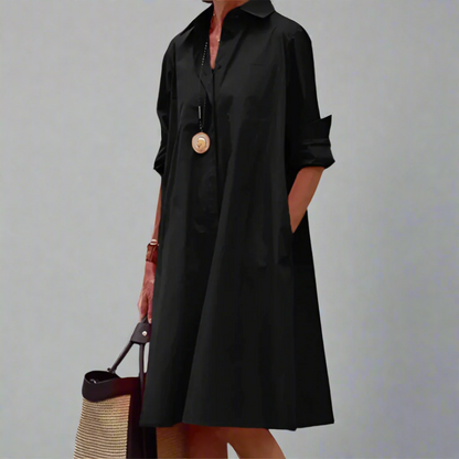 Women's Casual Relaxed Fit Midi Shirt Dress | with Pockets