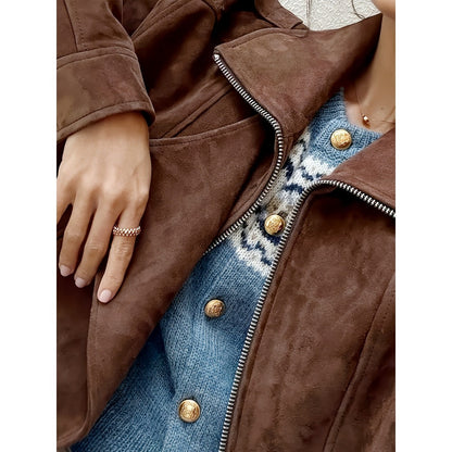 Bruine imitatiesuède bikerjack voor dames - Daniela