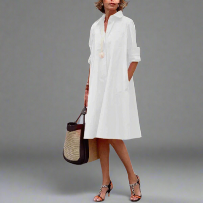 Women's Casual Relaxed Fit Midi Shirt Dress | with Pockets