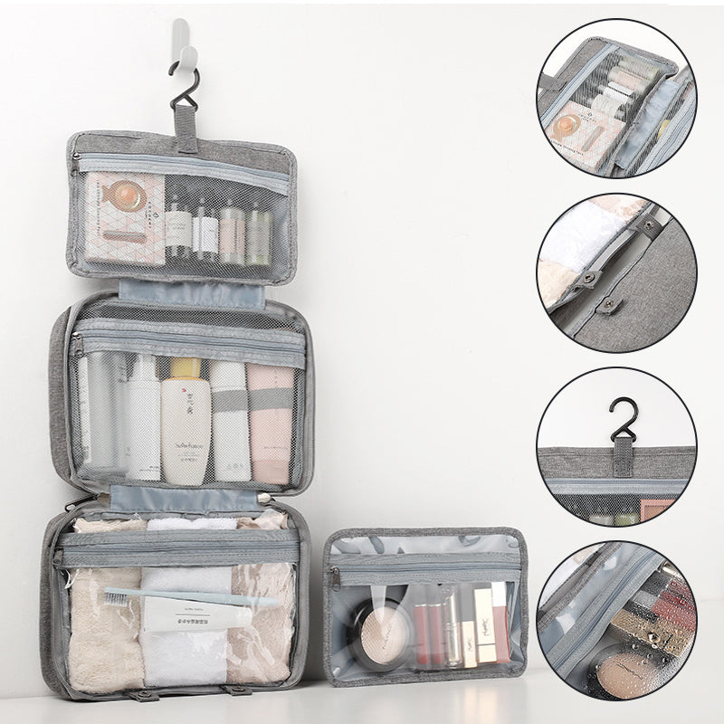 Compact Water-Resistant Travel Cosmetic Organizer | Features 4 Compartments & 360° Hook | Suitable for Men & Women