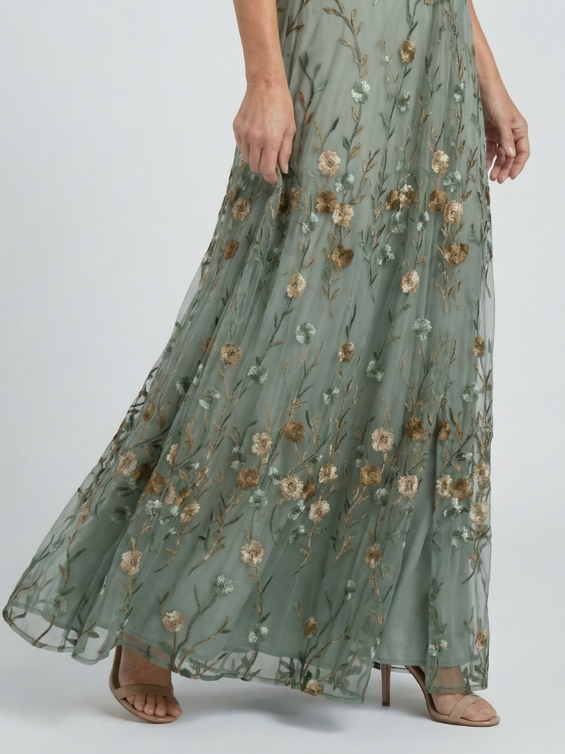 Women's Sage Green Floral Maxi Dress | with Flutter Sleeves