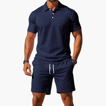 Men's Short-Sleeve Polo Shirt and Shorts with Drawstring | Two-Piece Set