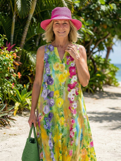 Women’s Floral Sleeveless V-Neck Sundress | Maxi