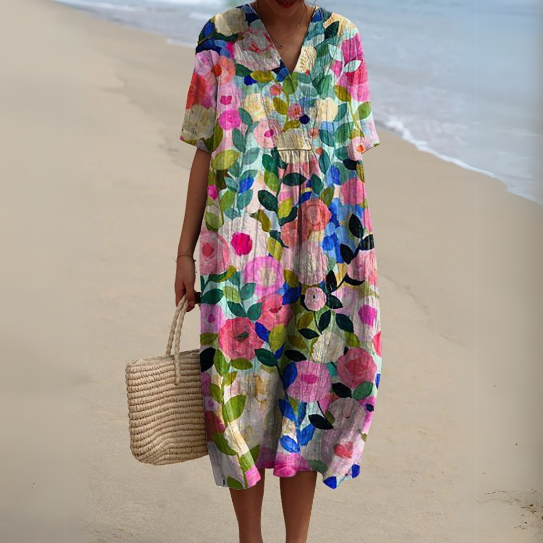 Women's Floral V-Neck Midi Dress | Summer