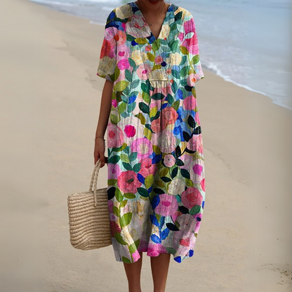 Women's Floral V-Neck Midi Dress | Summer