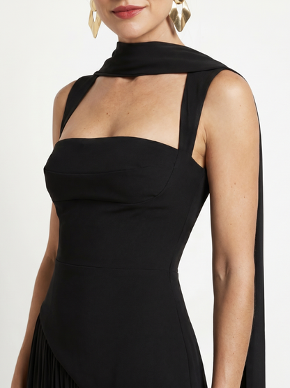 Women's Formal Evening Maxi Gown | with Matching Neck Scarf and High Slit