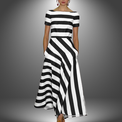 Women's Casual Striped Midi Dress | with Pockets