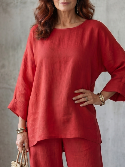 Women's Loose Fit Top and Wide-Leg Pants Set | 2-Piece