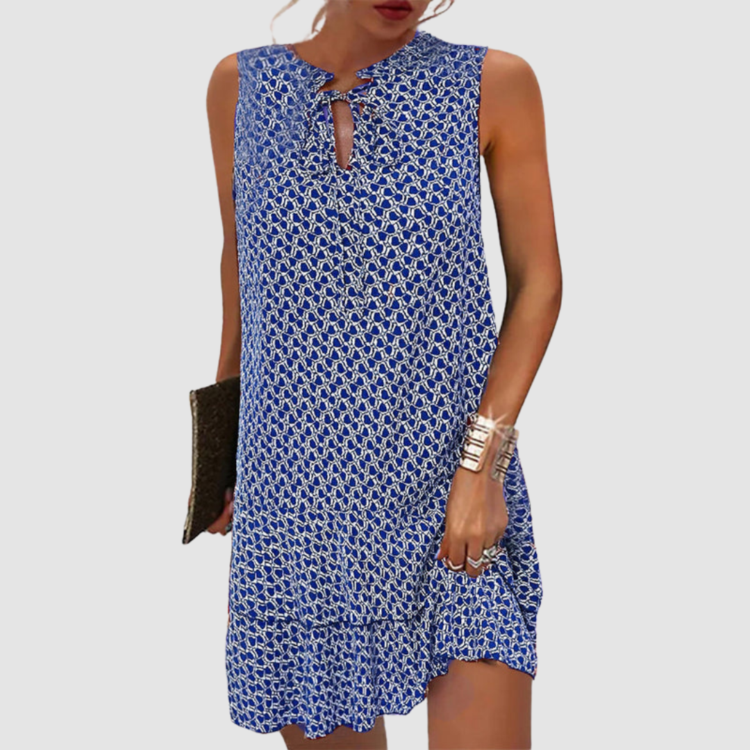Women's Printed Sleeveless Ruffle Hem Party Dress | Mini