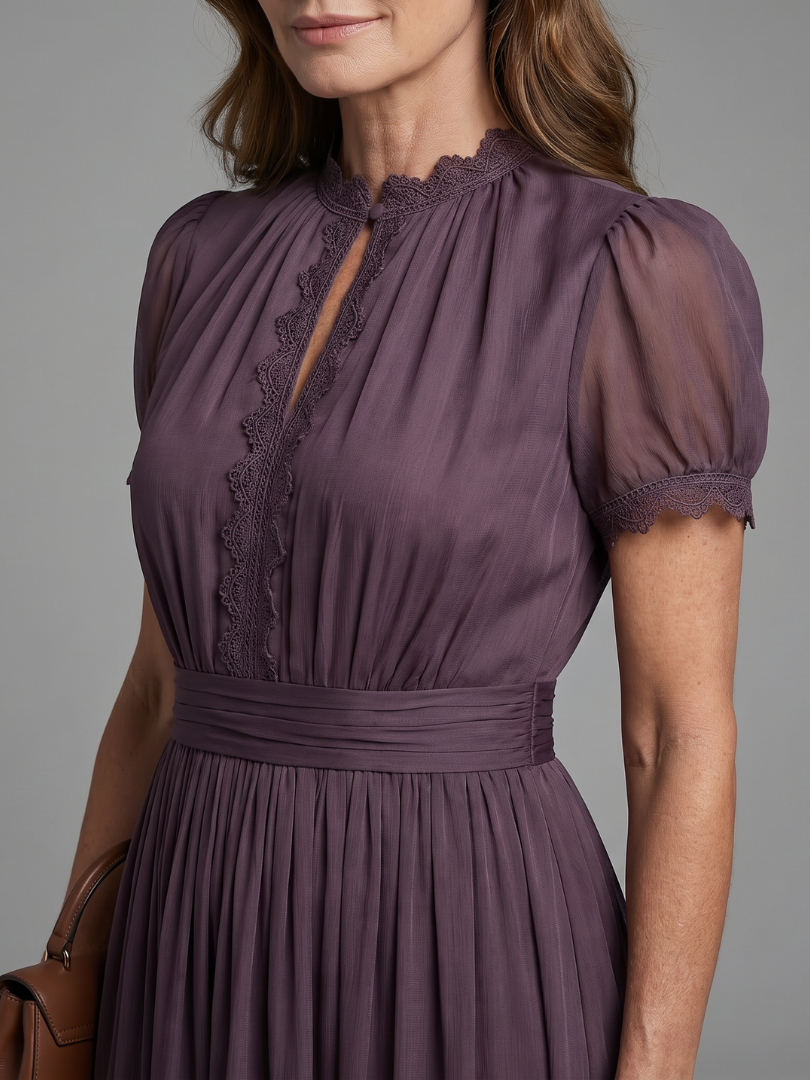 Women's Pleated Maxi Gown | with Puff Sleeves
