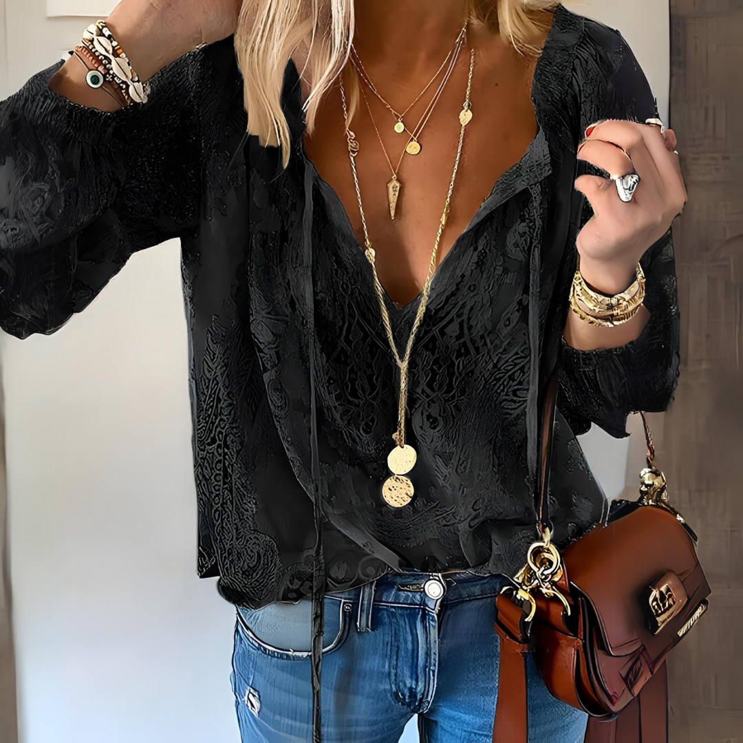 Women's Boho V-Neck Blouse | Long Sleeve