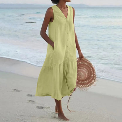 Women's Sleeveless V-Neck Beach Dress | Midi