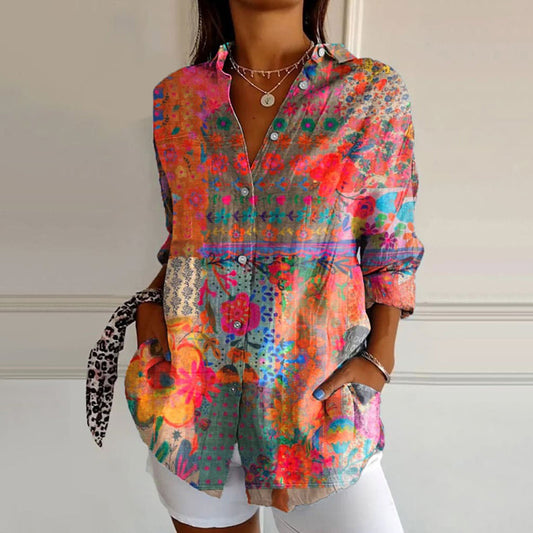 Women’s Boho Style Floral Pattern Blouse | Long Sleeves