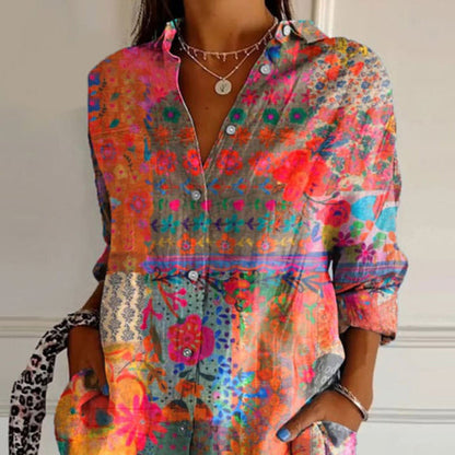 Women’s Boho Style Floral Pattern Blouse | Long Sleeves