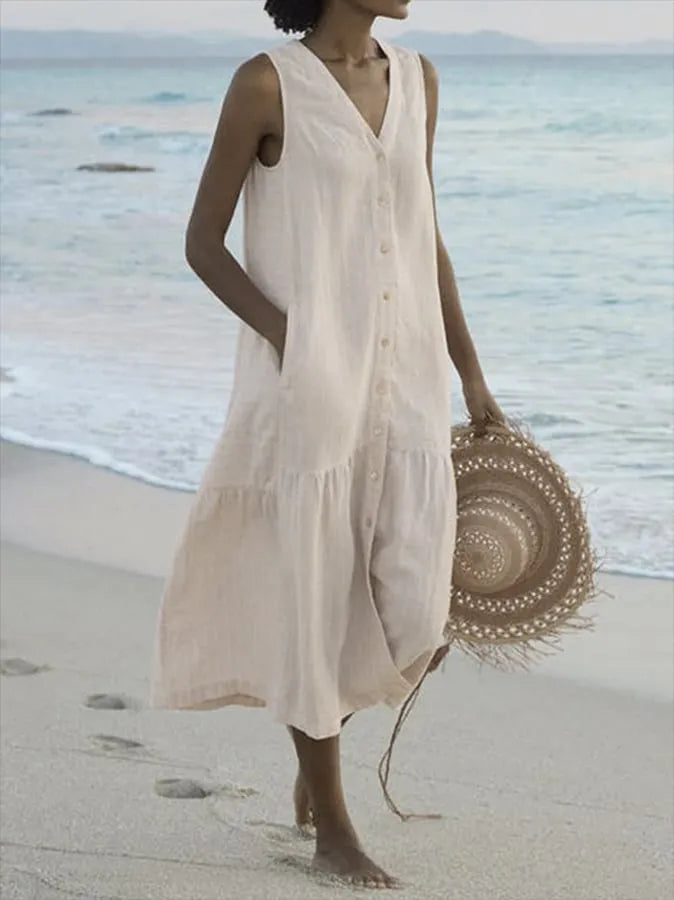 Women's Sleeveless V-Neck Beach Dress | Midi