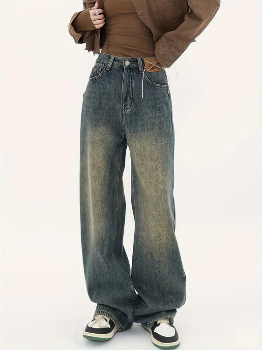 Vintage Distressed Baggy Boyfriend Jeans met schuine zakken