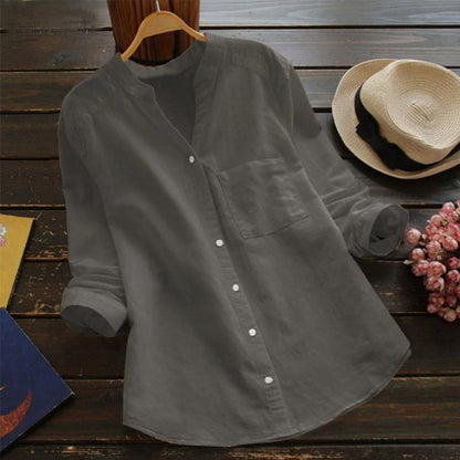 Women's Summer Button-Up Linen Blouse | with Chest Pocket