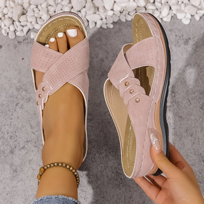 Women’s Summer Cross-Strap Wedge Sandals | Slip-On