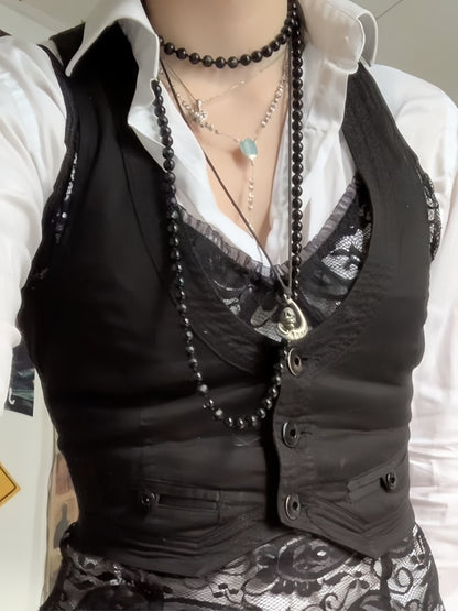 Top corset boutonné noir