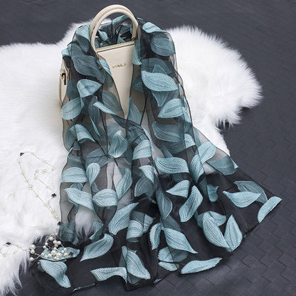 Cut Flower Hollow Motif Silk Scarf