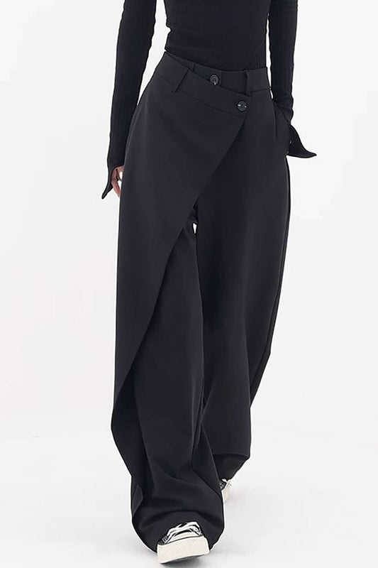 Pantalon de costume droit drapé noir vintage