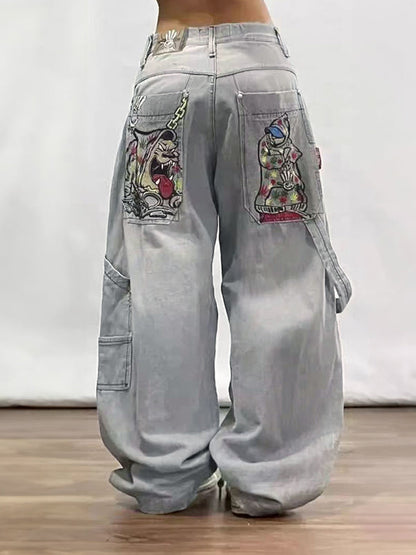 Gray Y2K American Retro Hip Hop Boyfriend Jeans
