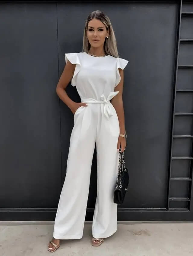 Women's Casual Butterfly Sleeve Jumpsuit | with Tie Belt