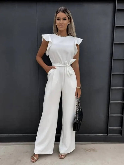 Women's Casual Butterfly Sleeve Jumpsuit | with Tie Belt