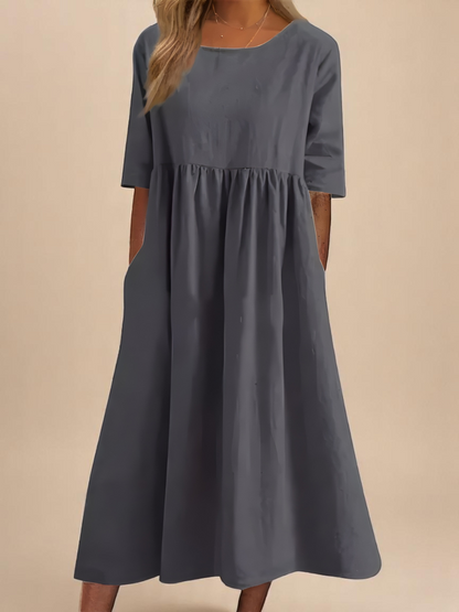 Women's Casual Empire Waist Midi Dress | with Pockets