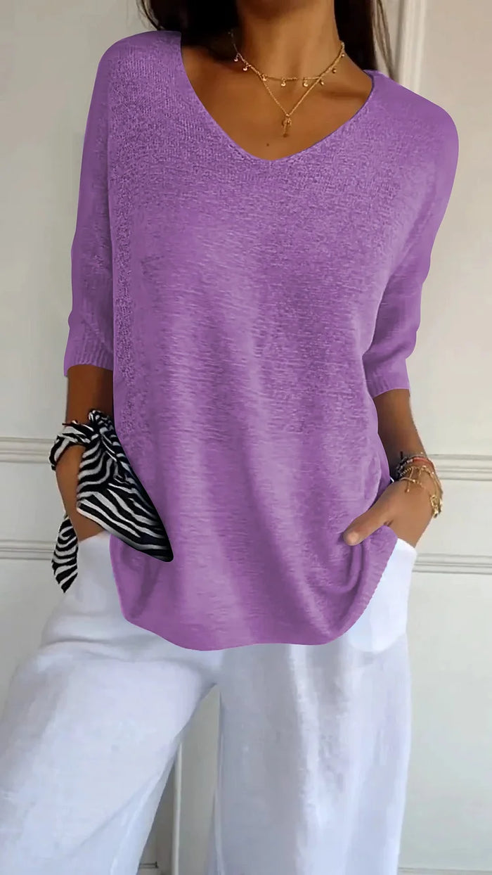 Women's Casual V-Neck T-Shirt | 3/4 Sleeves