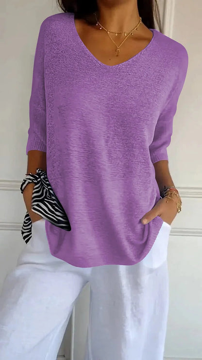 Women's Casual V-Neck T-Shirt | 3/4 Sleeves