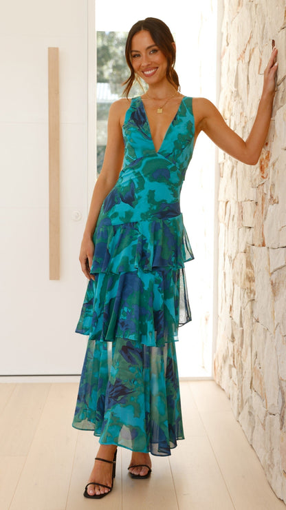Women's V-Neck Ruffled Summer Dress | Maxi