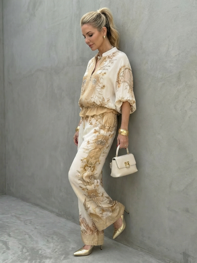 Women's Floral Print Top and Wide-Leg Pants | Two-Piece Set