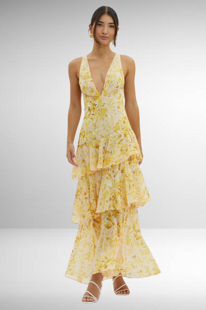 Women's V-Neck Ruffled Summer Dress | Maxi