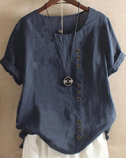 Women's Summer Casual Linen Blouse | Short Sleeve
