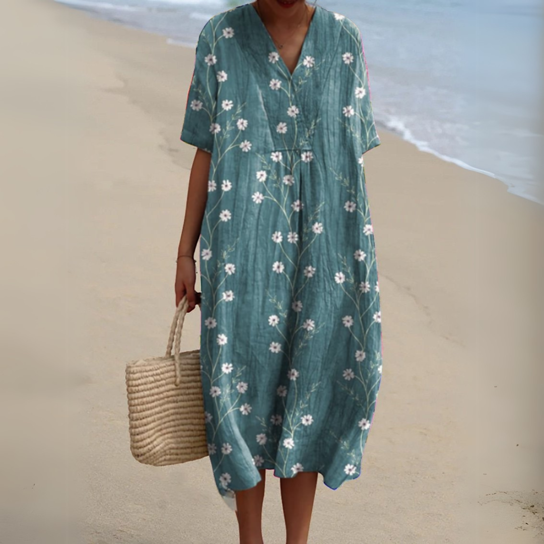 Women's Floral V-Neck Midi Dress | Summer