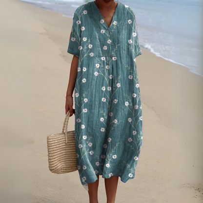 Women's Floral V-Neck Midi Dress | Summer